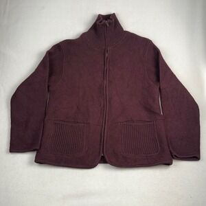 Tally-ho Mens 100% Wool Full Zip Cardigan Sweater Burgundy‎ Mock Neck Medium